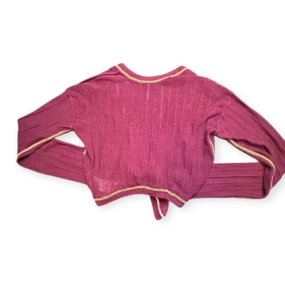 FREE PEOPLE Women’s Burgundy Long Sleeve Linen Cotton Tie Front Cardigan Sweater - Picture 2 of 5